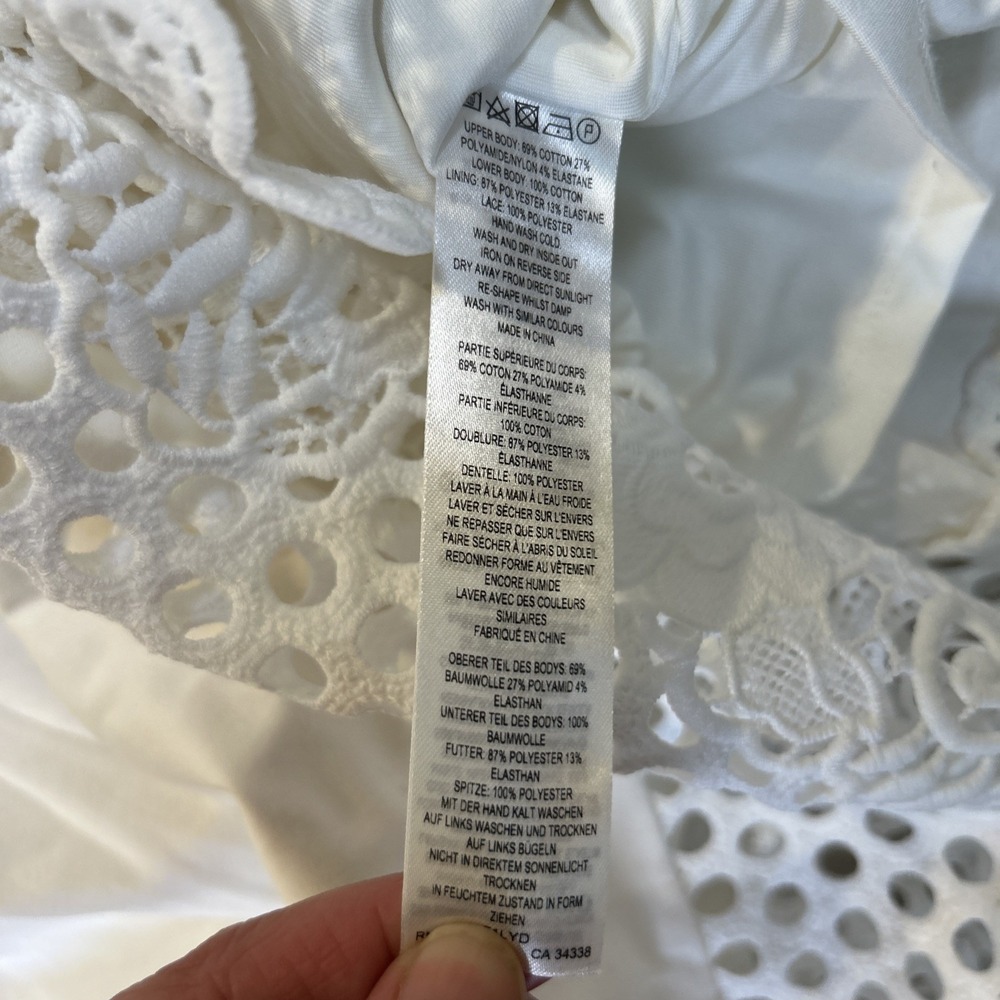 French Connection Women White Midi Dress Lace Hem Spaghetti Strap Pockets 12 - Picture 7 of 14